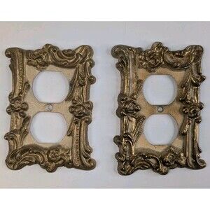 Vintage Ornate Brass Duplex Outlet Covers Lot of 2 Victorian Style EDMAR / BW602